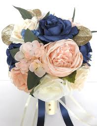 17 Piece Wedding Bouquet Package Bridal Bouquets Artificial Etsy Wedding Bouquet Packages Navy Wedding Flowers Flower Bouquet Wedding
