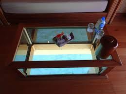 The coffee table is made from reclaimed wood, she can see the old nail holes in the deeply stained pine. See Through Coffee Table Picture Of Intercontinental Le Moana Bora Bora Tripadvisor