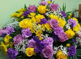 Yellow And Purple Tribute Half Casket Spray In Philadelphia Pa Philadelphia Flower Market