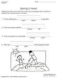 Do not print title on first page only on all worksheet pages. Springisherelarge Free Worksheets For 1st Grade Phonics First Worksheetsreading Rhyming Tlsbooks Fill In The Blanks Jaimie Bleck