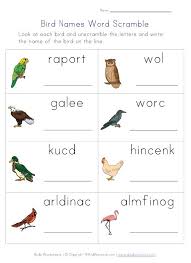 Birds Word Scramble Worksheet Worksheets For Kids Birds For Kids Scramble Words