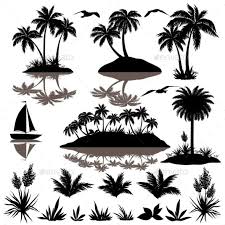 Beach Silhouette Pictures Black And White Tropical Set With Palms Silhouettes Tree Illustration Palm Tree Silhouette Black Silhouette