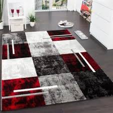 Designer Teppich Karo Grau Rot Black Rug Carpet Design Rug Design