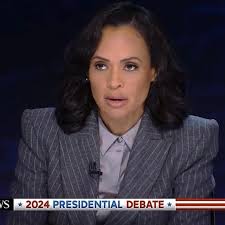 Linsey Davis Wears Alex Perry Gray Pinstriped Suit to Moderate the  Presidential Debate 2024