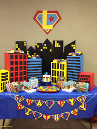 Theme Birthday Decoration Ideas For Boy At Home Inspirational Superman Table Decorations Homedecoration Homedecorations Homedecorationide Superman Birthday Party Marvel Birthday Party Superman Birthday