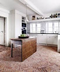 Interior Brick Flooring With Wax In The Kitchen Home Interiors Brick Floor Kitchen Brick Kitchen Brick Flooring