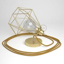 Swag Lamp Vintage Style Pendant Light With Brass Diamond Light Bulb Cage Gold Glitter Color Lamp Cord Creative Cables