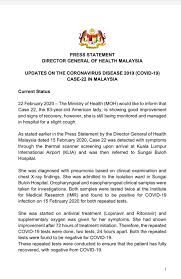 Malaysia coronavirus update with statistics and graphs: Kkmalaysia On Twitter Current Status Covid 19 Case 22 In Malaysia The 83 Year Old American Lady Is Showing Good Improvement And Signs Of Recovery However She Is Still Being Monitored In Hospital For A