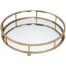 Classic touch gold trim serving tray in white/gold. 14in Mirrored Gold Metal Round Tray At Home