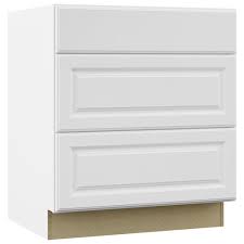 Hampton Bay Hampton Assembled 30x34 5x24 In Pots And Pans Drawer Base Kitchen Cabinet In Satin White Kdb30 Sw The Home Depot Base Cabinets Kitchen Cabinets Stock Kitchen Cabinets