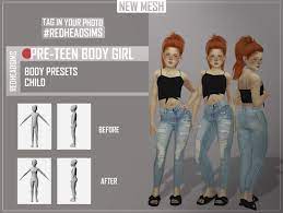 Lace up jeans (base game). Pre Teen Body Presets At Redheadsims Sims 4 Updates