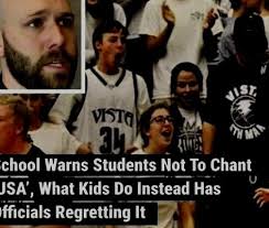 02:16:13 After high school students began chanting “USA” during sporting  events, parents received a letter warning the teens to stop saying the  phrase. However, as soon as they read the note, the