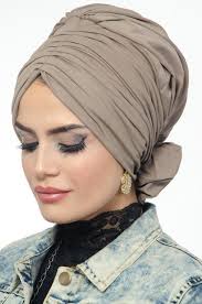 Aise Tesettur Vizon Burgulu Hazir Bone 1 Esarp Turbanlar Kot Yelek