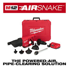 Milwaukee M12 12 Volt Lithium Ion Cordless Drain Cleaning Airsnake Air Gun Kit With 1 2 0ah Battery Toilet Attachments