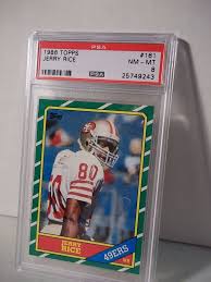 Oct 09, 2020 · with no recent sales, a gem mint version of the pmg card has a current market value of $13,500. 1986 Topps Jerry Rice Rookie Psa Nm Mt 8 Football Card 161 Nfl Collectible Sanfrancisco49ers Football Card Baseball Card Collection Jerry Rice