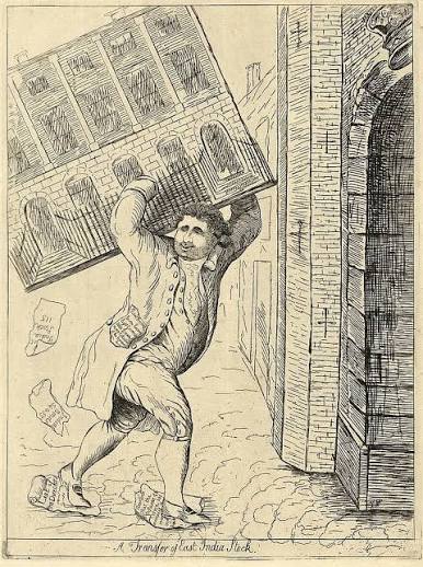 Sold at Auction: James Sayer, [Caricature]. Sayers, J. (1748-1823). A Transfer of East India Stock. Etching, ±1783, 29,5x21,8 cm. = A rare (illegal?) contemporary copy after the print by Sayers on paper