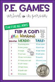 Flip A Coin Workout Game Pe At Home Distance Learning Pe Games Physical Activities For Kids Elementary Physical Education Fitness Games For Kids