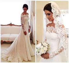 Ein opulenter langer schleier rundet das design des. 2016 Lace Wedding Dresses Long Sleeves Off Shoulder Court Train Elegant A Line Bridal Gowns Plus Size Cj0303 Kleider Hochzeit Hochzeitskleid Brautkleid Spitze
