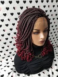 Black Box Braids With Color In The Front Entierement A La Main Tresse A La Main Deesse Courte Boite Tresses Lace Front Perruque Avec Des Extremite In 2020 Box Braids Styling Braids With Curls Short Box Braids