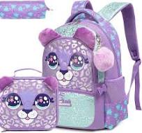 Mochilas escolares para niñas con lonchera, mochila escolar para niñas,  juego de mochila escolar bonita para jardín de infantes, Púrpura, Juventud,  ...