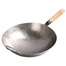 Couner Traditional Hand Hammered Carbon Steel Pow Wok With Wooden And Steel Helper Handle 14 Inch Round Bottom 14 Stir Fry Pan Wok Carbon Steel