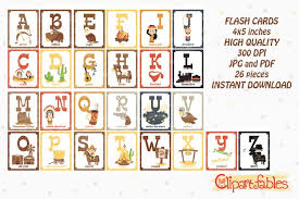 Learning our letters is one of the very first things we get taught in our lives. English Alphabet Cards Flash Cards For Kids Western Theme 1204037 Clipart Design Bundles