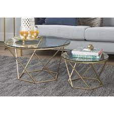 Found It At Wayfair Co Uk Aman Geometric Glass 2 Piece Coffee Table Set Nesting Coffee Tables Gold Coffee Table Round Glass Coffee Table