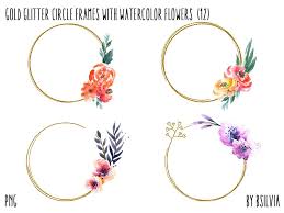 Gold Glitter Circle Frames With Watercolor Floral Clipart Gold Glitter Photo Frames Clipart Digital Gold Clip Art With Watercolor Flowers Gold Clipart Circle Frames Floral Watercolor