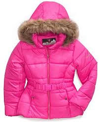 Protection System Kids Coat Girls Faux Fur Trim Belted Bubble Jacket Kids Coats Girls Faux Fur Bubble Jacket Kids