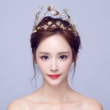 Xnhg Bride Headdress Korean Style Fashion Art Bride Crown Wedding Dress Handmade Cents Decorated Rhinestones Tiara Hair Jewelry Rhinestone Tiara Korean Fashion