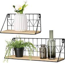 Check spelling or type a new query. Amazon Com Mkono Floating Shelves Modern Room Decor Boho Shelf Wood Wall Storage Organizer With Black Metal Wire Display Shelving For Bathroom Bedroom Living Room Kitchen Office Beige Set Of 2 Kitchen