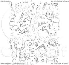 You can find here also cartoon coloring sheets with relatively new tv series characters, like for example, a pink family of peppa the pig, pups from paw patrol series, or extremely punctual super wings planes. Cartoon Clipart Of A Black And White Collage Of School Doodles Vector Outlined Coloring Page By Cory Thoman 1156314