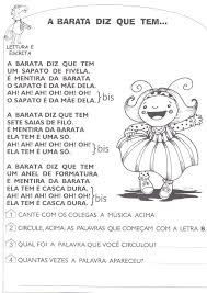 Cantiga A Barata Diz Que Tem Companheiros Da Educacao Atividades Da Dona Baratinha Prontos Para Imprimir Parte I Alfabetizacao E Letramento Alfabetizacao Atividades De Contos