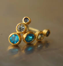 Gold Blue Gem Stud 24k Blue Earring One Of A Kind Gold Etsy In 2020 Blue Gems Gem Studs Gold Earrings Studs
