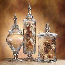 Set of 4 clear glass apothecary jars/ wedding decorative small storage bottles. New 3 Glass Apothecary Jar Set Large Storage Holders Decor Candle Free Shipping Apothecary Decor Glass Apothecary Jars Apothecary Jars Decor