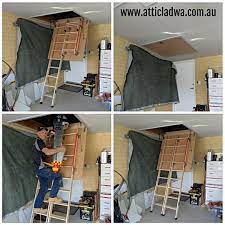 At This Perth Attic Ladder Installation A Special Attic Ladder Was Created To The Clients Specifications Attic Storage Attic Storage Organization Attic Ladder