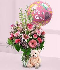 Satisfaction guaranteed · sitewide sale · flowers from $19.99 Baby Girl Surprise New Baby Flowers Flower Gift New Baby Products