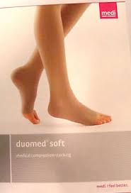 Details About Duomed Soft Compression Stockings Class 2 Thigh Length Open Toe Sand Choose Size