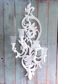 Wall sconce wood vintage candle stick holders robins egg blue painted shabby chic cottage chic vinatge. Large White Vintage Shabby Chic Candle Wall Sconce Elegant Ornate Baroque Syroco Candelabra Glass Candle Holder Refurbished Painted Upcycled Shabby Chic Candle Wall Candles Shabby Chic Candle Wall Sconces