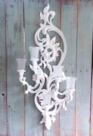 White wooden candle wall sconces. Large White Vintage Shabby Chic Candle Wall Sconce Elegant Ornate Baroque Syroco Candelabra Glass Candle Holder Refurbished Painted Upcycled Shabby Chic Candle Shabby Chic Candle Wall Sconces Candle Wall Sconces