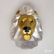 A poster sized puzzle when completed and includes fun facts and an image reference inside. Lion Head Papercraft Sculpture Printable 3d Puzzle Papercraft Pdf Template To Make Your Paper Lion In 2021 Lion Wall Art Sculpture Paper Sculpture