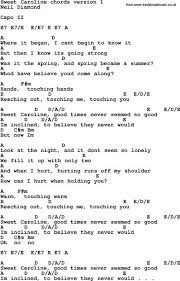 Song Lyrics With Guitar Chords For Sweet Caroline Ukulele Chords Songs Guitar Chords And Lyrics Easy Guitar Songs