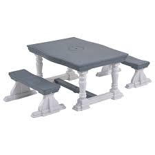 Phi villa outdoor table bench set of 3, 1 wood dining table & 2 wooden benches, premium acacia wood patio furniture set for porch balcony deck, teak color 3.9 out of 5 stars 34 $649.99 $ 649. Step2 3 Piece Farmhouse Table Bench Set