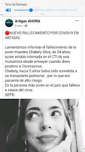 Falleció la maestra Chabely Silva, tan solo tenía 24 años y la mochila  llena de sueños, como nos trasmiten nuestras compañeras de Artigas. Toda mi  solidaridad a la familia y al Magisterio