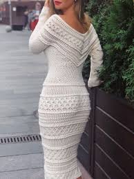 Long Sleeve Mid Calf V Neck Pencil Pullover Dress Mid Calf Dresses Sweater Dress Long Sleeve Dress