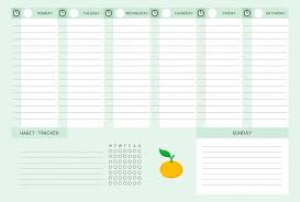 Planning de menus vierges pour repas hebdomadaires. Calendrier De La Semaine Et Suivi Des Habitudes Avec Modele De Mandarine Conception De Calendrier Avec Illustration De Dessin Anime D Agrumes Page Vierge De L Organisateur De Taches Personnelles Pour Le Planificateur