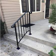 Front porch railings wrought iron. Buy Happybuy Handrails For Outdoor Steps Fit 2 Or 3 Steps Outdoor Stair Railing Picket 2 Wrought Iron Handrail Flexible Porch Railing Black Transitional Handrails For Concrete Steps Or Wooden Stairs Online In