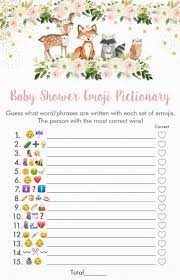 Baby Shower Emoji Pictionary Game Woodland Animals Baby Shower Game Baby Shower Emoji Animal Baby Shower Games Animal Baby Shower Theme Baby Shower Woodland
