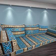 Amazon De Boden Couch Arabische Stil Bodenmobel Orientalische Sitzecke Handgefertigte Boden Sofa Set A Orientalische Sitzecke Blaue Farbe Sitzgelegenheiten