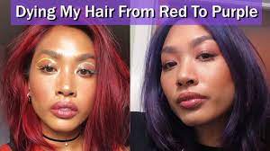Semi permanent hair dye on dark brunette wavy hair. Dying My Hair Red To Purple Youtube